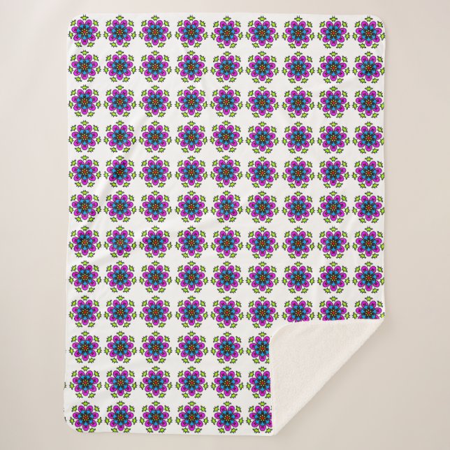 Manta Sherpa Patrón de Mandala Floral (Anverso)