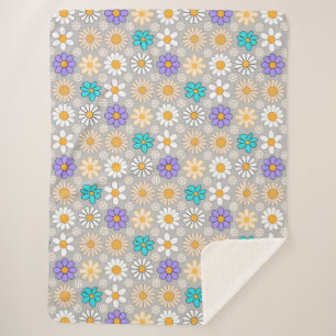 Manta Sherpa Patrón de margarita retro simple.01. Gray BG