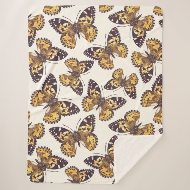 Manta Sherpa Patrón de mariposa de dama pintada (Anverso)