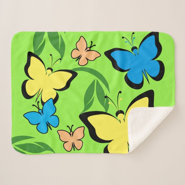 Manta Sherpa Patrón de mariposa de primavera (Anverso (horizontal))