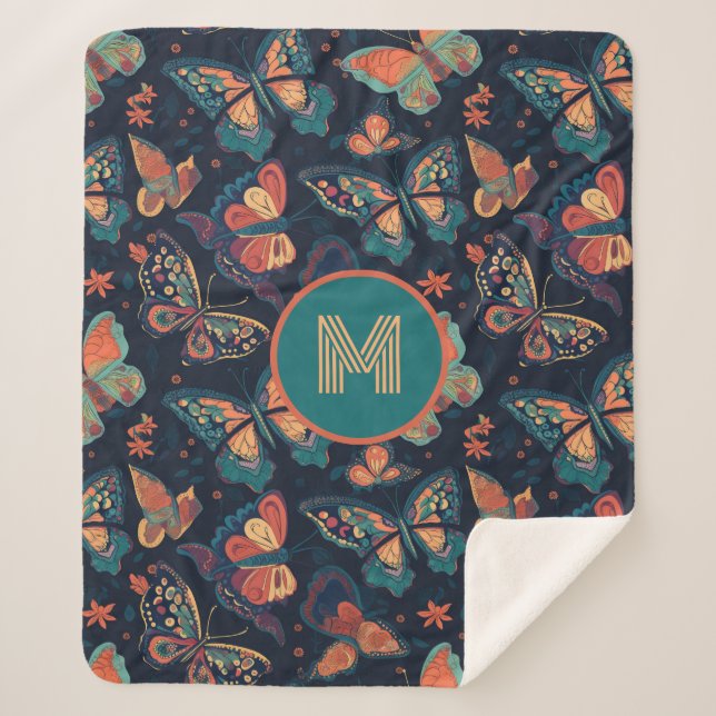 Manta Sherpa Patrón de mariposa monograma personalizado (Anverso)