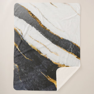 Manta Sherpa Patrón de mármol dorado negro Sherpa Blanket