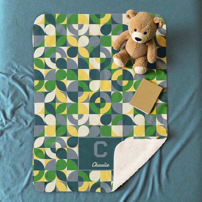 Manta Sherpa Patrón de monograma geométrico moderno de Bauhaus  (Subido por el creador)