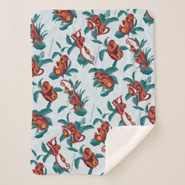 Manta Sherpa Patrón de monos juguetones del Lotus blanco (Anverso)