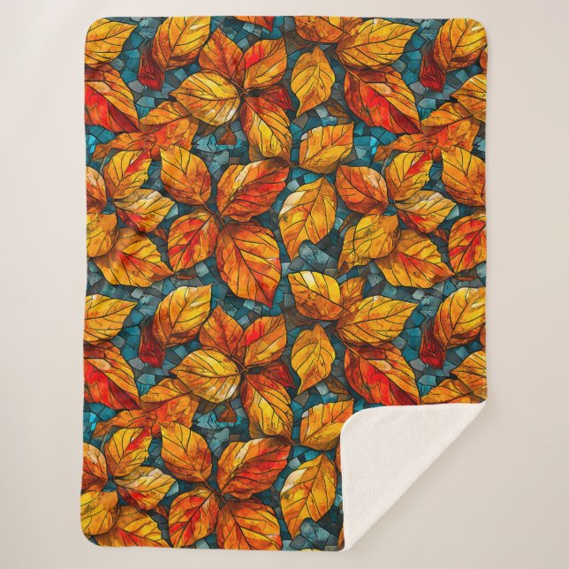 Manta Sherpa Patrón de mosaico de otoño (Anverso)