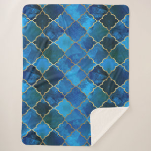 Manta Sherpa Patrón de mosaico marroquí de zafiro Gemstone y or