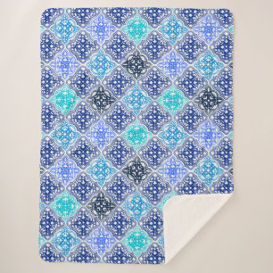 Manta Sherpa Patrón de mosaico marroquí pintado de azul