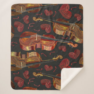 Manta Sherpa Patrón de música violín del corazón rojo