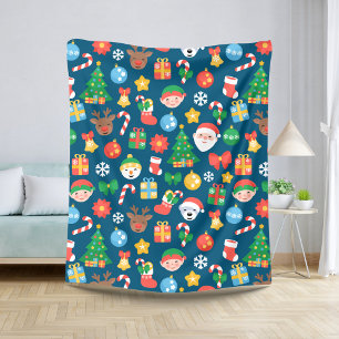 Manta Sherpa Patrón de Navidades alegres en azul