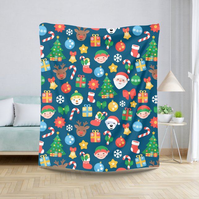 Manta Sherpa Patrón de Navidades alegres en azul (Subido por el creador)
