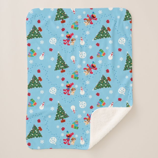 Manta Sherpa Patrón de Navidades azules de Elmo y Tango (Anverso)