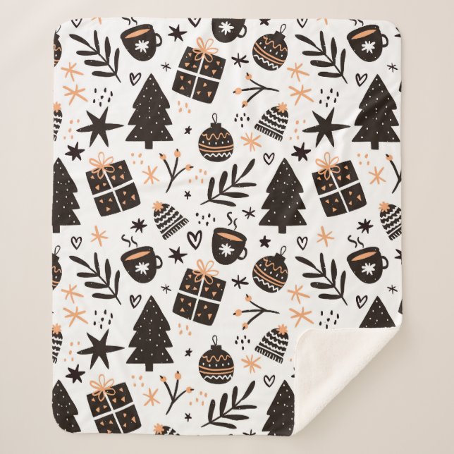Manta Sherpa Patrón de Navidades blancos y negros (Anverso)