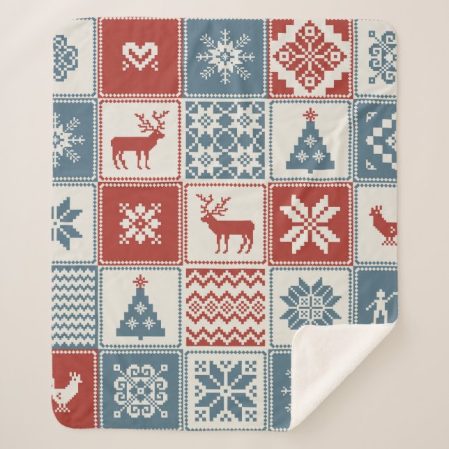 Manta Sherpa Patrón de navidades en el estilo de los parches. T (Anverso)