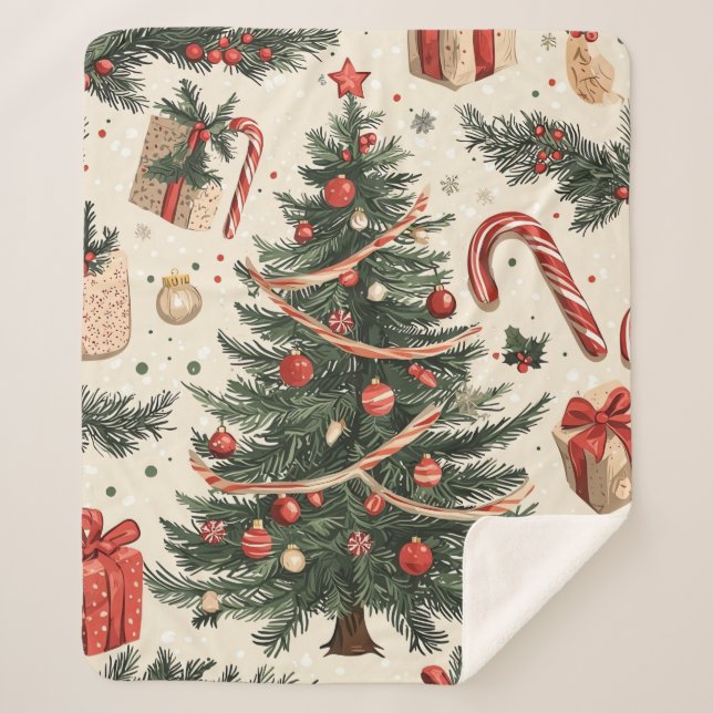 Manta Sherpa Patrón de Navidades florales de Poinsettia (4) (Anverso)