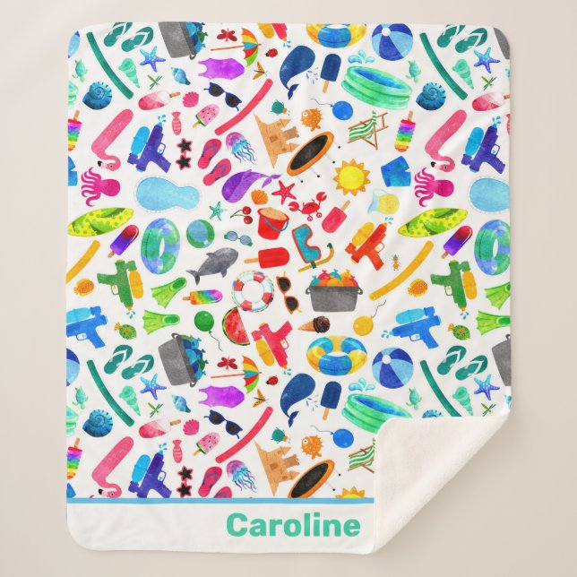 Manta Sherpa Patrón de niños divertidos de verano con arcoiris  (Anverso)