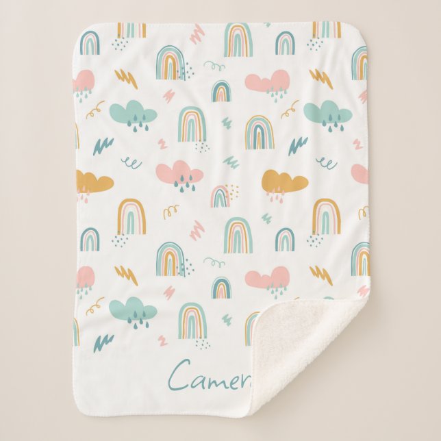 Manta Sherpa Patrón de nubes de arcoiris y lluvias divertidas (Anverso)