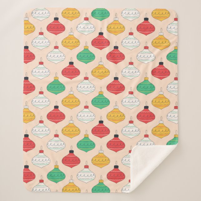 Manta Sherpa Patrón de ornamentos de Navidad retro (Anverso)