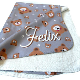 Manta Sherpa Patrón de oso de peluche personalizado