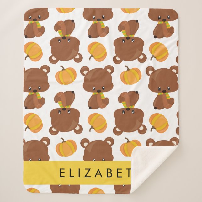 Manta Sherpa Patrón De Osos, Osos Cubiertos, Calabaza, Su Nombr (Anverso)