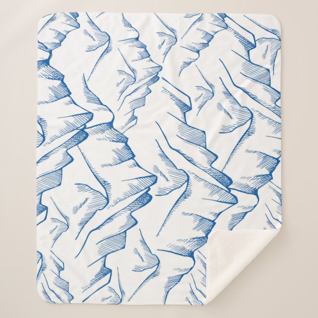 Manta Sherpa Patrón de paisajes de montaña dibujado a mano. (Anverso)