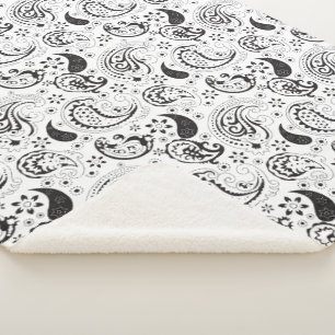 Manta Sherpa Patrón de paisley en negro y blanco – Arte textil