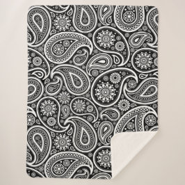 Manta Sherpa Patrón De Paisley Vintage Blanco Sobre Negro