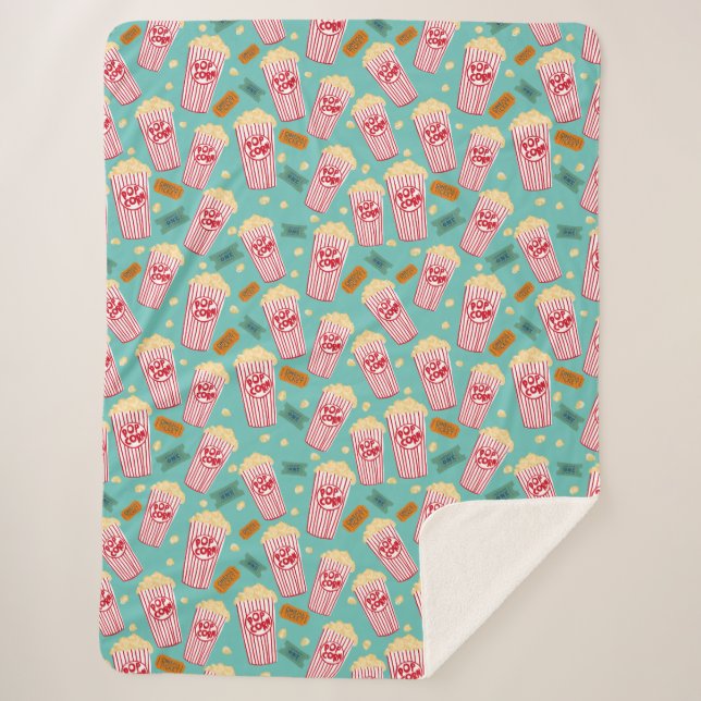 Manta Sherpa Patrón de palomitas de cine Noche diversión Verde  (Anverso)