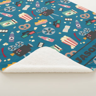 Manta Sherpa Patrón de palomitas de cine nocturno personalizado