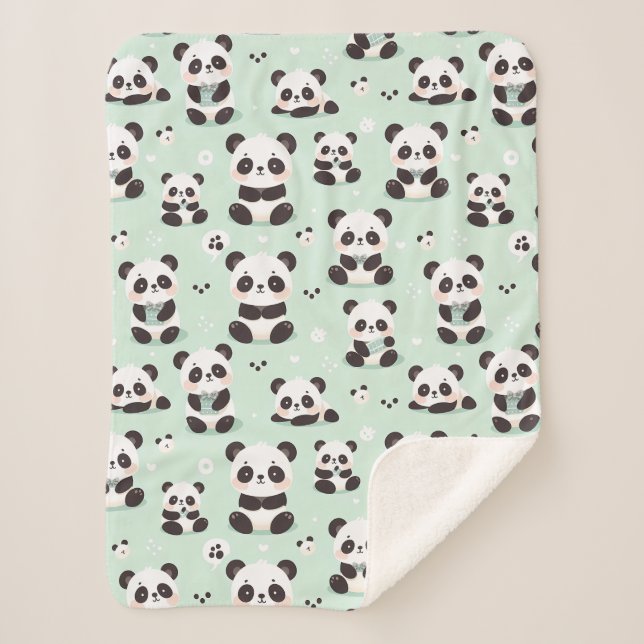 Manta Sherpa Patrón de Panda lúdico (Anverso)