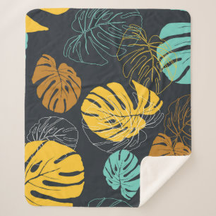 Manta Sherpa Patrón de papel tapiz de hoja tropical
