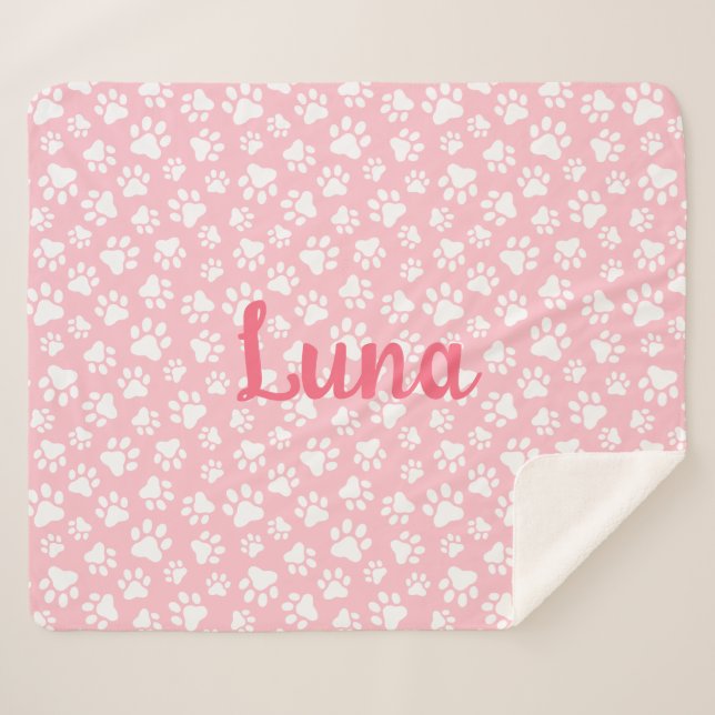 Manta Sherpa Patrón de pata de perro blanco y rosa pastel (Anverso (horizontal))