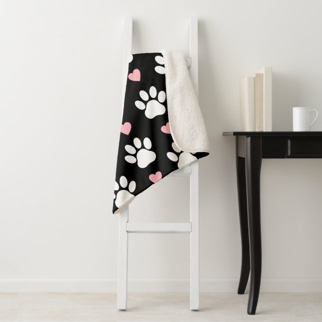 Manta Sherpa Patrón De Patas, Patas De Perro, Patas Blancas, Co (In situ)