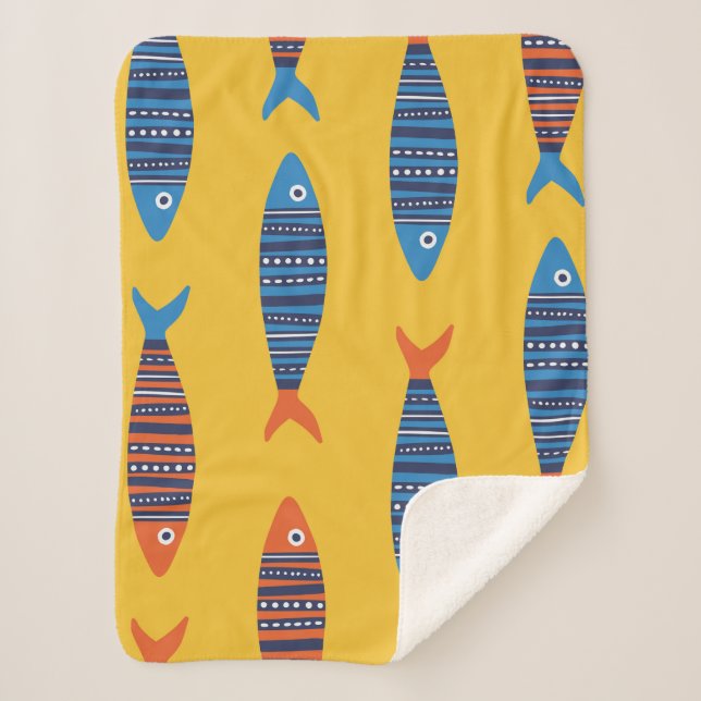 Manta Sherpa Patrón de peces brillantes sin fisuras. Mano coste (Anverso)