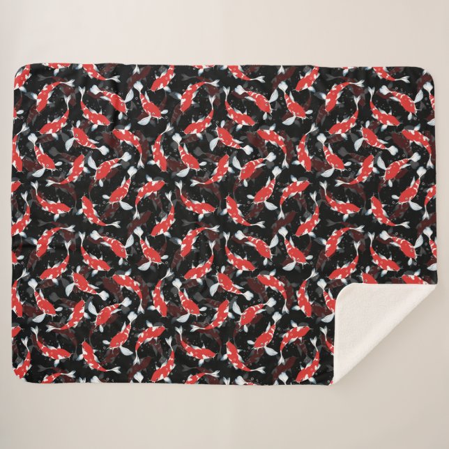 Manta Sherpa Patrón de peces de Koi Rojo (Anverso (horizontal))