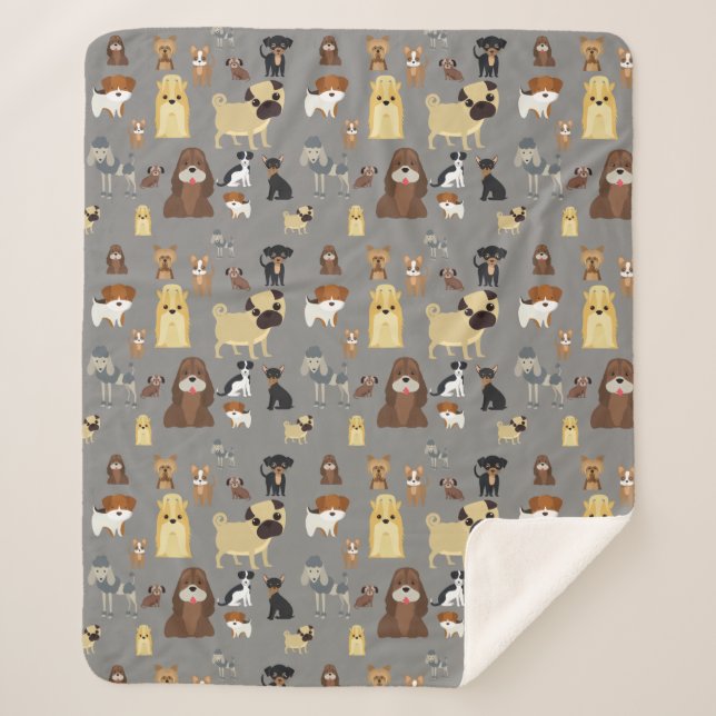 Manta Sherpa patrón de perros de fondo gris (Anverso)