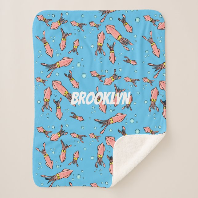 Manta Sherpa Patrón de personalizado de calamar rosa gracioso (Anverso)