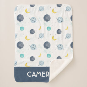 Manta Sherpa Patrón de plano de espacio azul acuarela