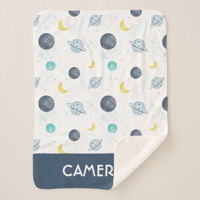 Manta Sherpa Patrón de plano de espacio azul acuarela (Anverso)