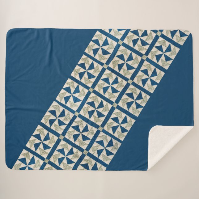 Manta Sherpa Patrón de pliegues azul + blanco (Anverso (horizontal))