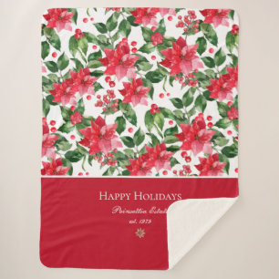 Manta Sherpa Patrón de Poinsettia personalizado de las vacacio