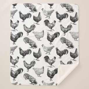 Manta Sherpa Patrón de pollo de granja de campo retro