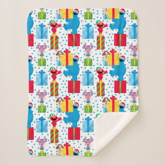 Manta Sherpa Patrón de presentación navideña de Plaza Sésamo (Anverso)