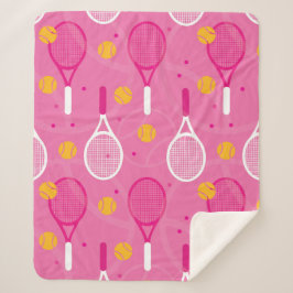 Manta Sherpa Patrón de raqueta de tenis rosa y blanco
