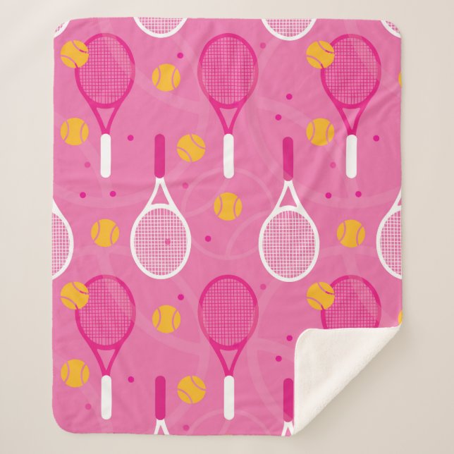 Manta Sherpa Patrón de raqueta de tenis rosa y blanco (Anverso)