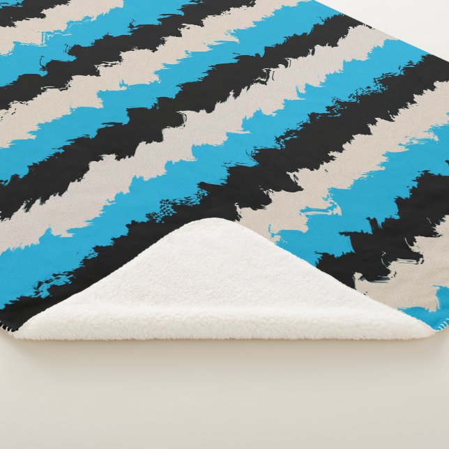 Manta Sherpa Patrón de rayas abstractas de gris azul negro (3/4)