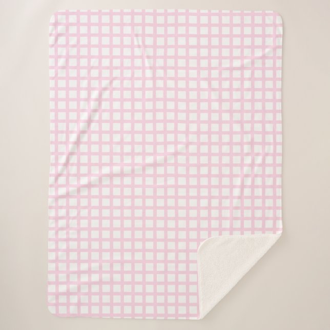 Manta Sherpa Patrón de rejilla cuadrada blanco rosa claro (Anverso)
