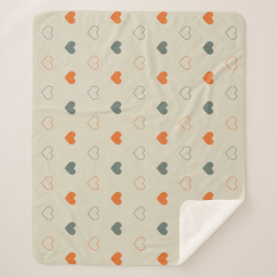 Manta Sherpa Patrón de rejilla de corazones naranja y verde