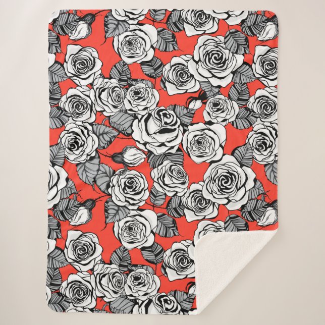 Manta Sherpa Patrón de rosas blancas (Anverso)
