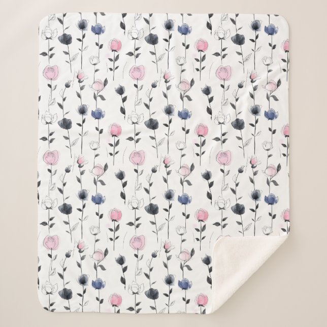 Manta Sherpa Patrón de rosas elegantes (Anverso)