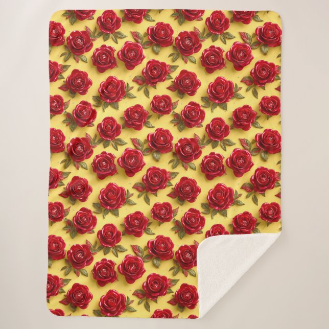 Manta Sherpa patrón de rosas rojas 3d (Anverso)
